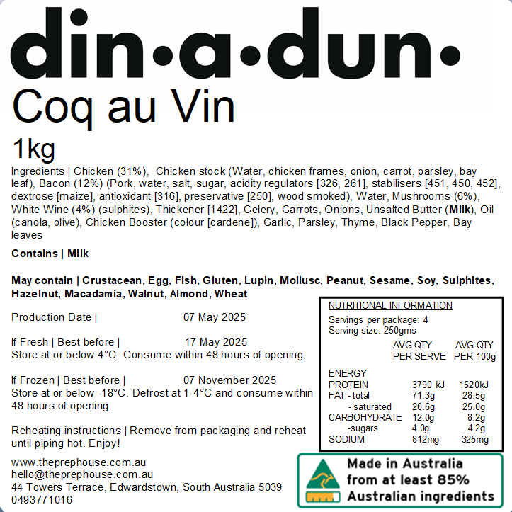 FRESH Coq au Vin 1kg
