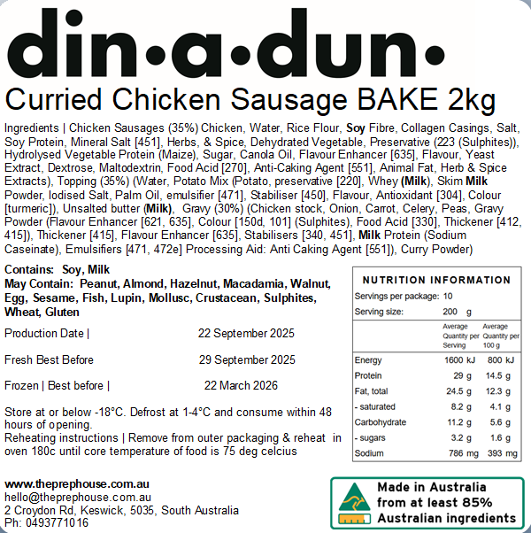 Curried Chicken Sausage & Potato Bake 2kg
