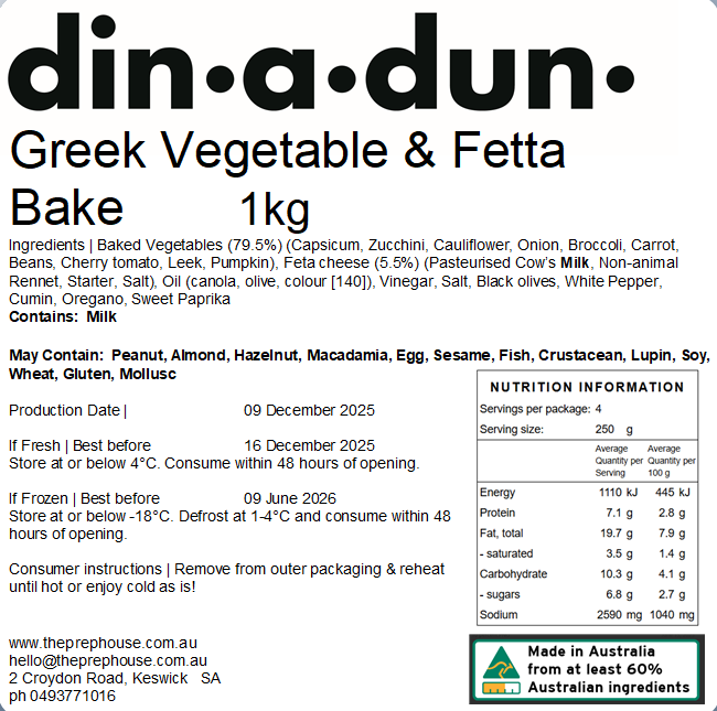 Greek Vegetable salad with Olives & Fetta 1kg