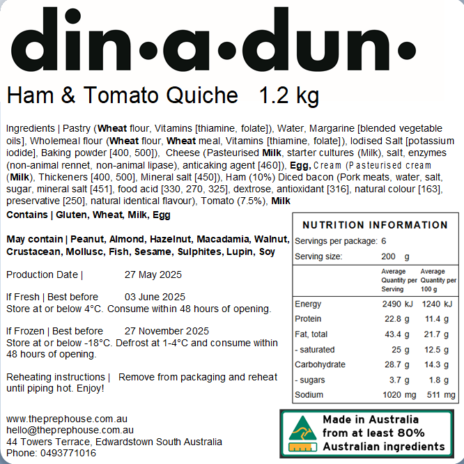FRESH Ham & Tomato Quiche 1.2kg