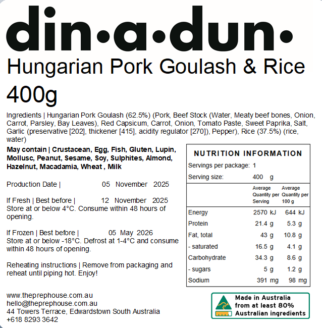 FRESH Hungarian Goulash & Rice 400gm Individual