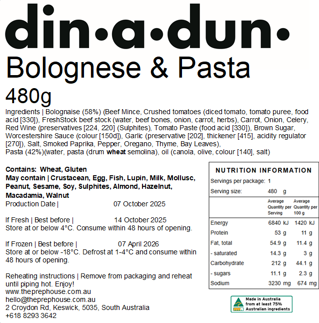 Individual Beef Bolognese and Pasta