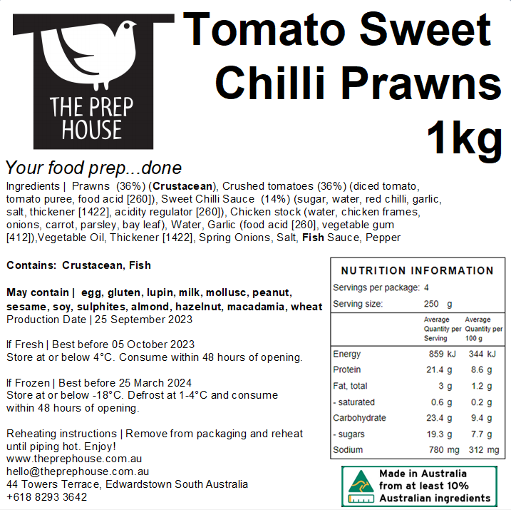 FRESH Tomato Sweet Chilli Prawns