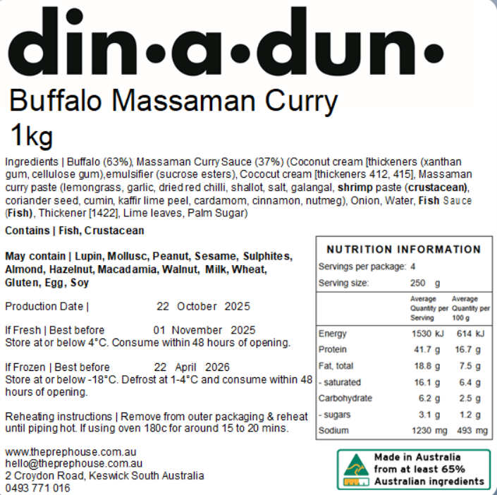 FRESH Massaman Buffalo Curry 1kg
