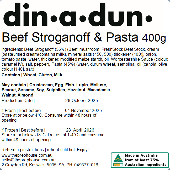 FRESH Beef Stroganoff & Pasta 400gm