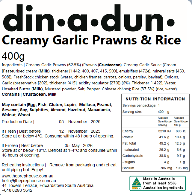 Creamy Garlic Prawns & Rice 400gm Individual