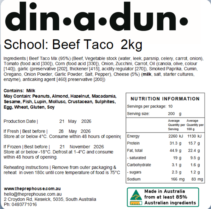 FRESH Beef Taco with Cheese Tray 1kg