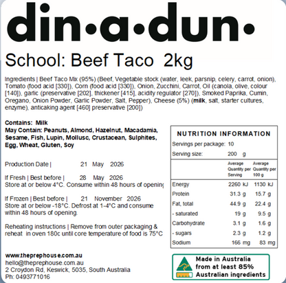 FRESH Beef Taco with Cheese Tray 1kg