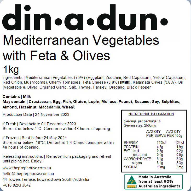 FRESH Mediterranean Vegetables with Fetta & Olives