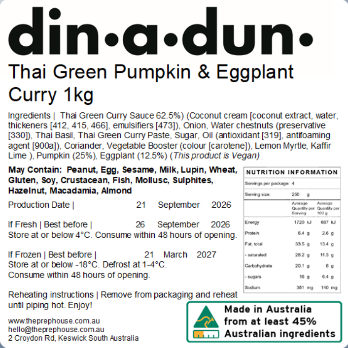 FRESH Thai Green Pumpkin & Eggplant Curry 1kg