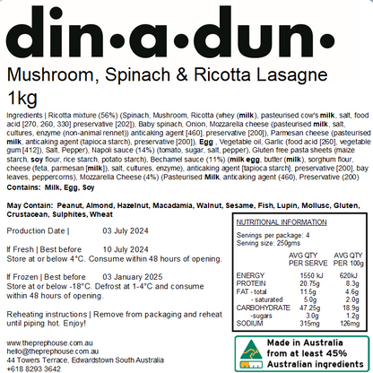 Mushroom, Spinach & Ricotta Lasagne