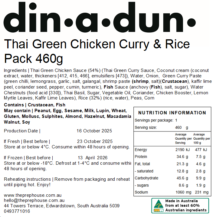 Individual Thai Green Chicken, Rice & Veg