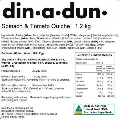 Spinach & Tomato Quiche 1kg
