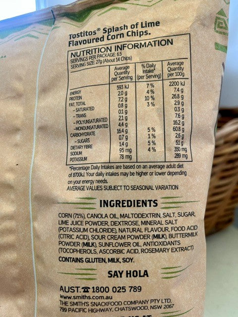Corn Chips  - Splash of Lime (Tostitos) 175gm pack