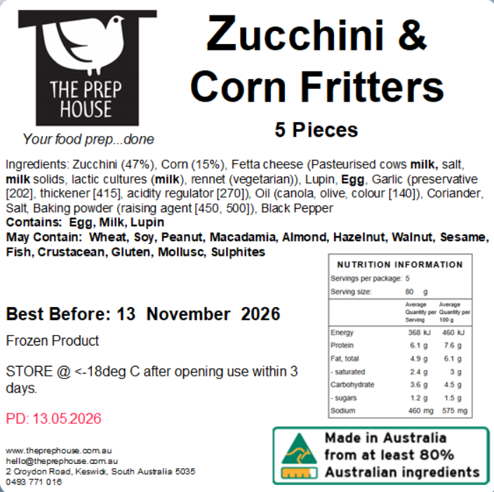 Zucchini, Corn & Fetta Fritters 5 pack