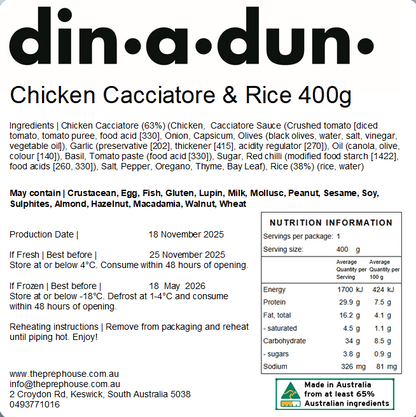 FRESH Chicken Cacciatore & Rice Single serve
