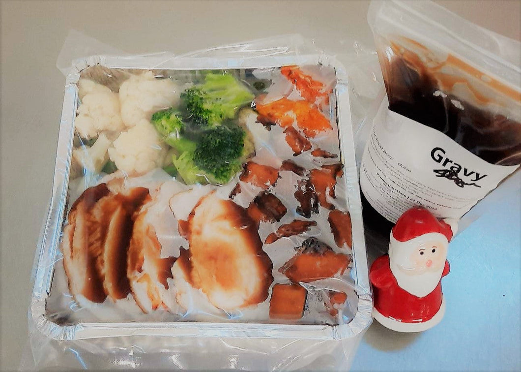Christmas Turkey & Glazed Ham with Roast Veg & Gravy 1g tray