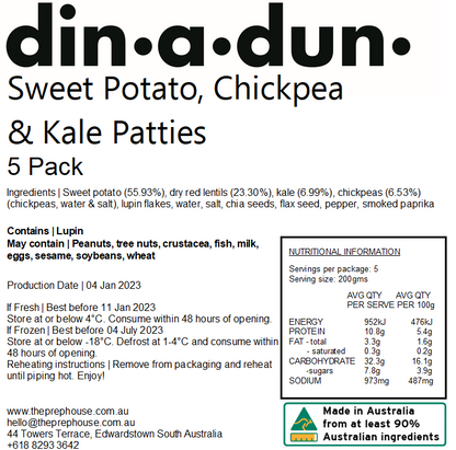 Sweet Potato, Chickpea & Kale Patties (pack of 5)
