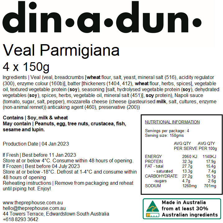 FRESH Veal Parmigiana (4 x 150g)